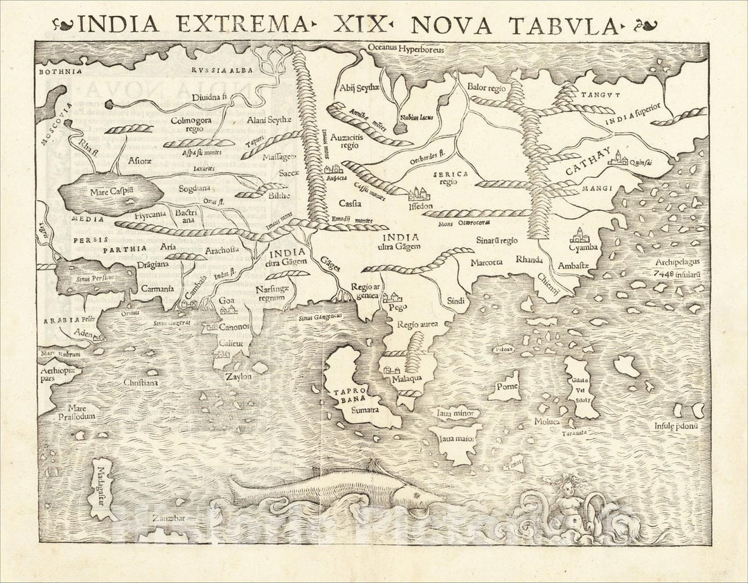 Historic Map : India Extrema XIX Nova Tabula (1st Printed Map of Asia), 1542, Sebastian M?nster, Vintage Wall Art