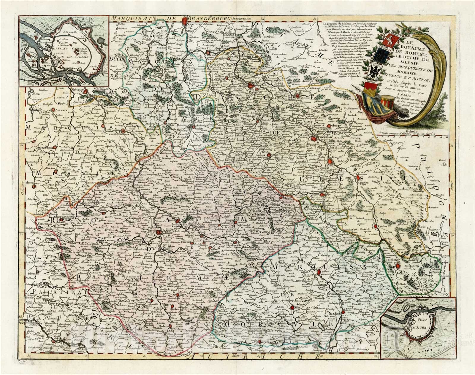 Historic Map : Le Royaume de Boheme Le Duche de Silesie Les Marquistats de Morvaive Lusace et Misnie . . . 179, 1790, Jean Andr?Dezauche, Vintage Wall Art