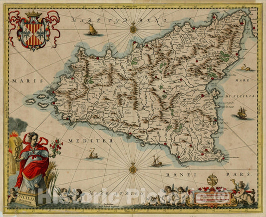 Historic Map : Sicilia Regnum, 1635, Jan Jansson, Vintage Wall Art