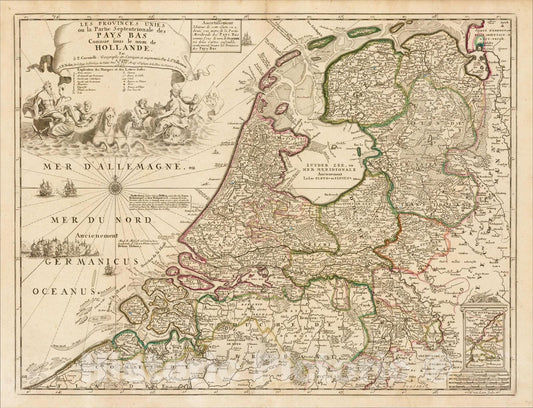 Historic Map : Les Provinces Unies ou la Partie Septentrionale des Pays Bas Connue sous le mom de Hollande par le P. Coronelli, 1690, 1690, , Vintage Wall Art