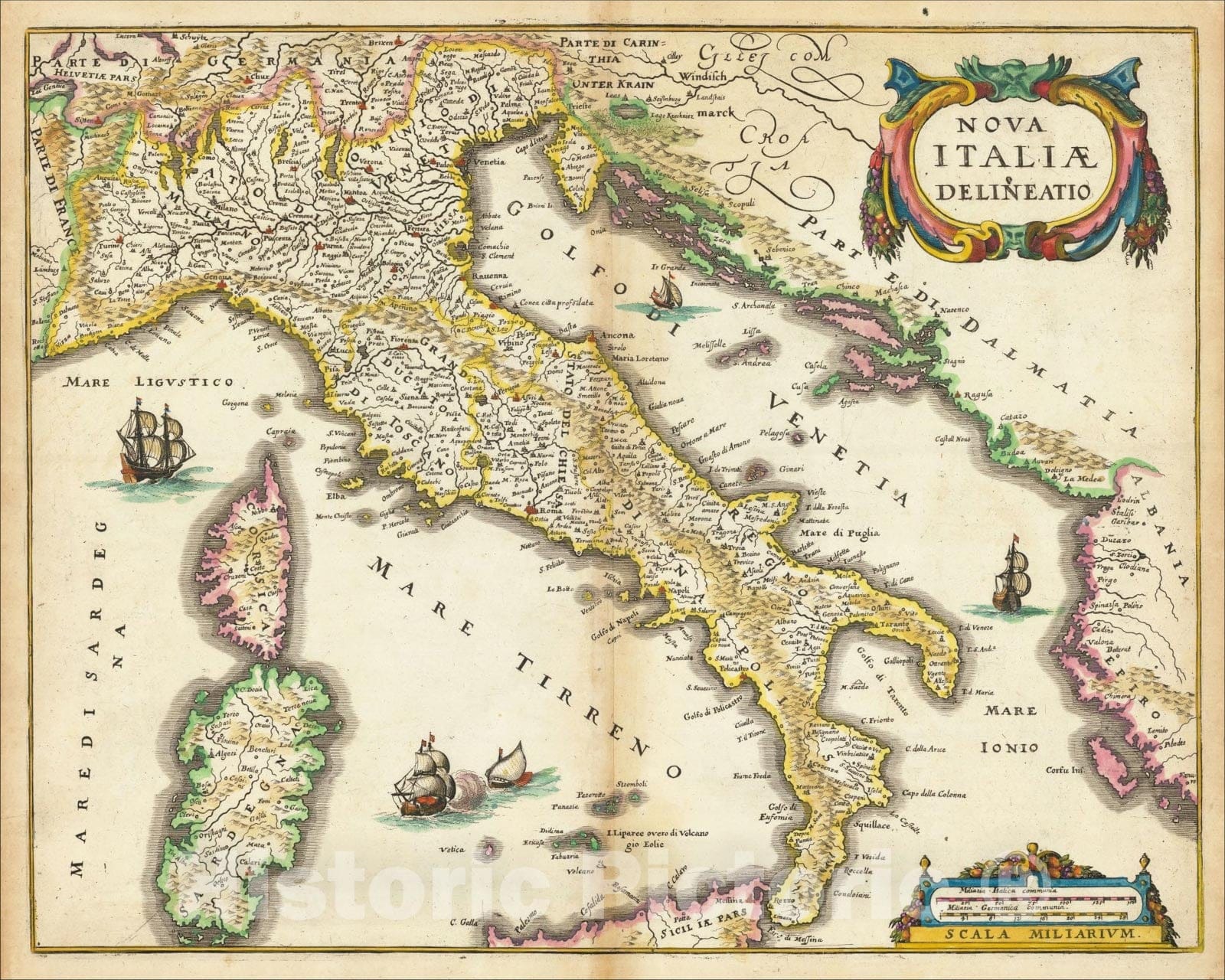 Historic Map : Nova Italiae Delineatio, c1638, Matthaus Merian, Vintage Wall Art