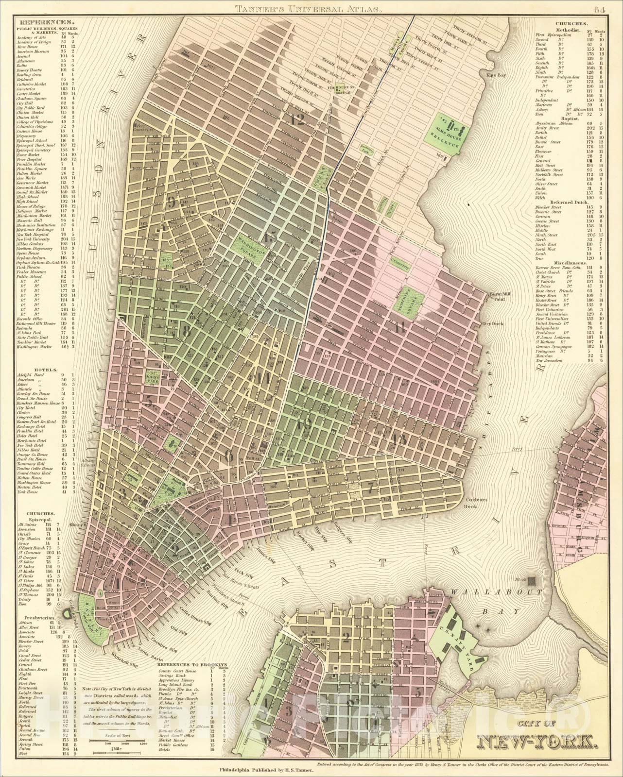 Historic Map : City of New-York, 1835, Henry Schenk Tanner, Vintage Wall Art