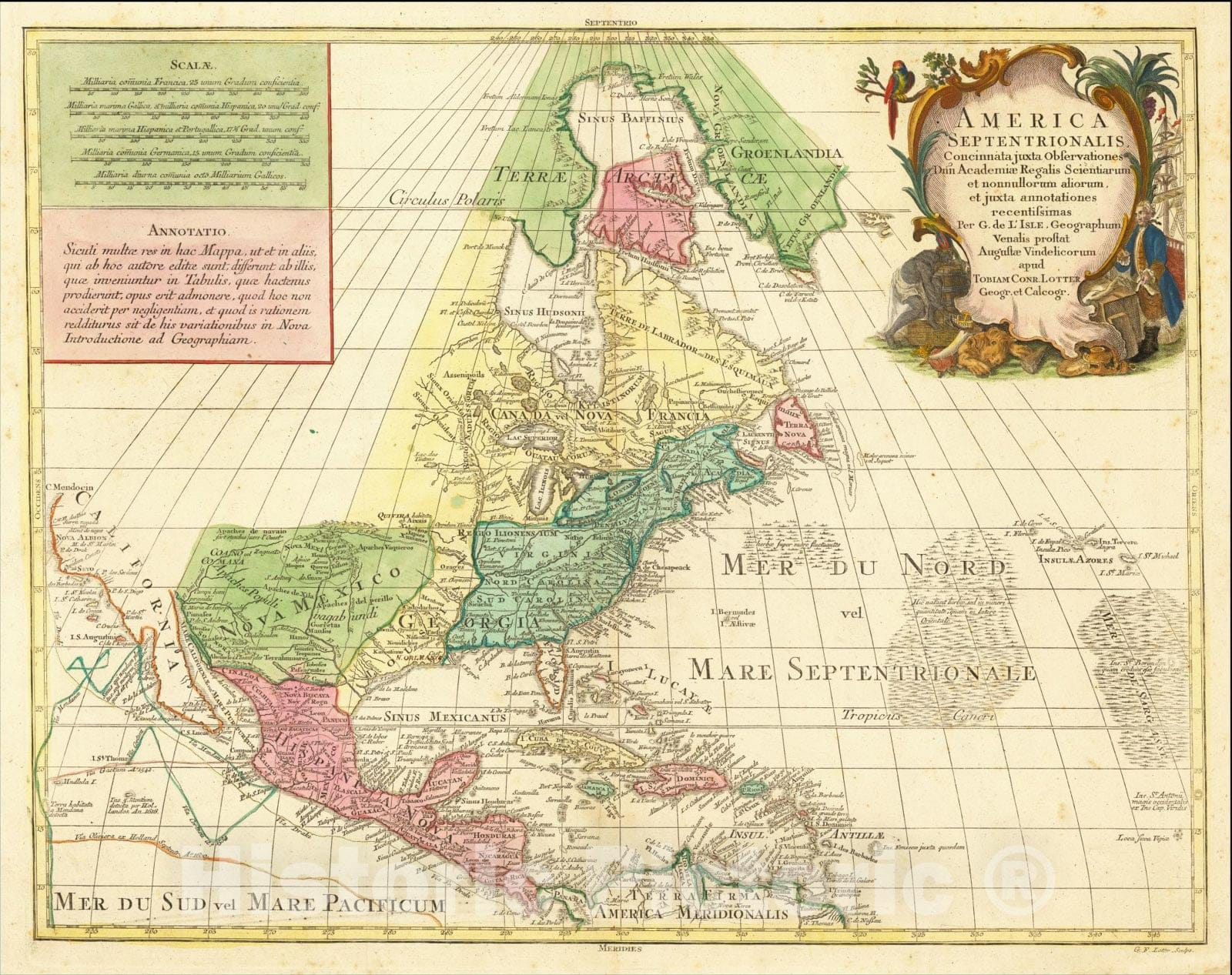 Historic Map : America Septentrionalis Concinnata juxta Observationes, 1760, Tobias Conrad Lotter, Vintage Wall Art