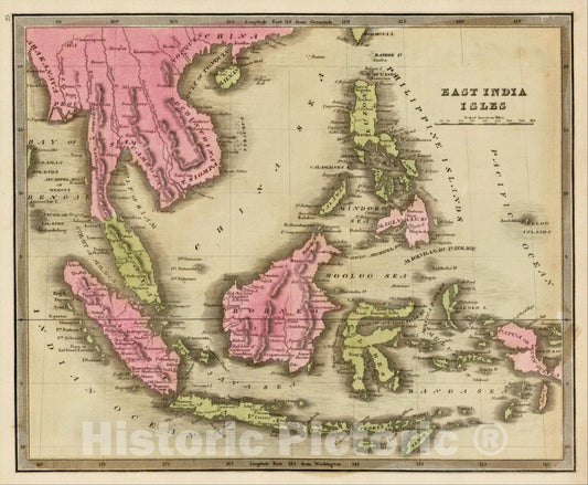 Historic Map : East India Isles, 1841, Jeremiah Greenleaf, Vintage Wall Art