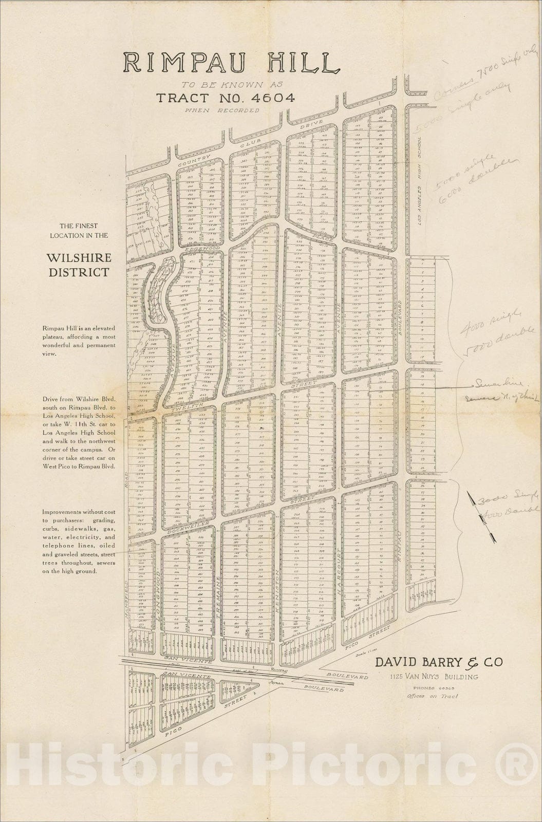 Historic Map : Rimpau Hill, c1923, Anonymous, Vintage Wall Art