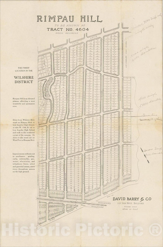 Historic Map : Rimpau Hill, c1923, Anonymous, Vintage Wall Art