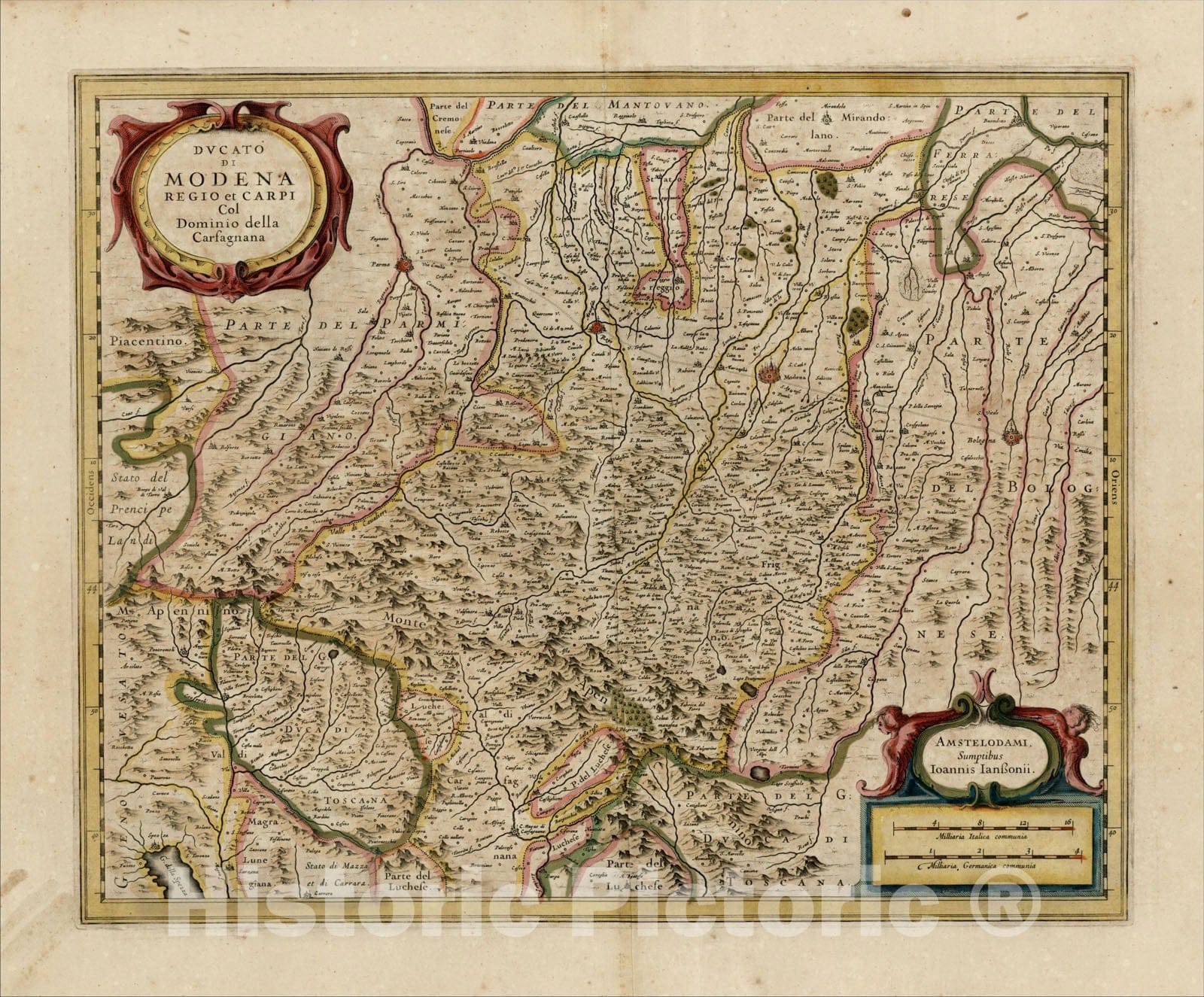 Historic Map : Ducato Di Modena Regio et Capri Col Domino della Carsagnana, c1640, , Vintage Wall Art