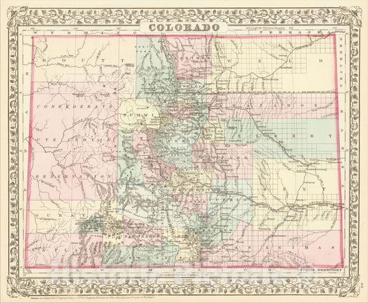 Historic Map : Colorado [with Indian Territory on verso], 1878, Samuel Augustus Mitchell Jr., Vintage Wall Art
