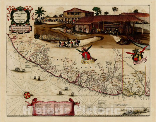 Historic Map : Praefecturae Paranambucae Pars Borealis una cum Praefectura de Itamaraca, 1662, Gaspar Barleus, Vintage Wall Art