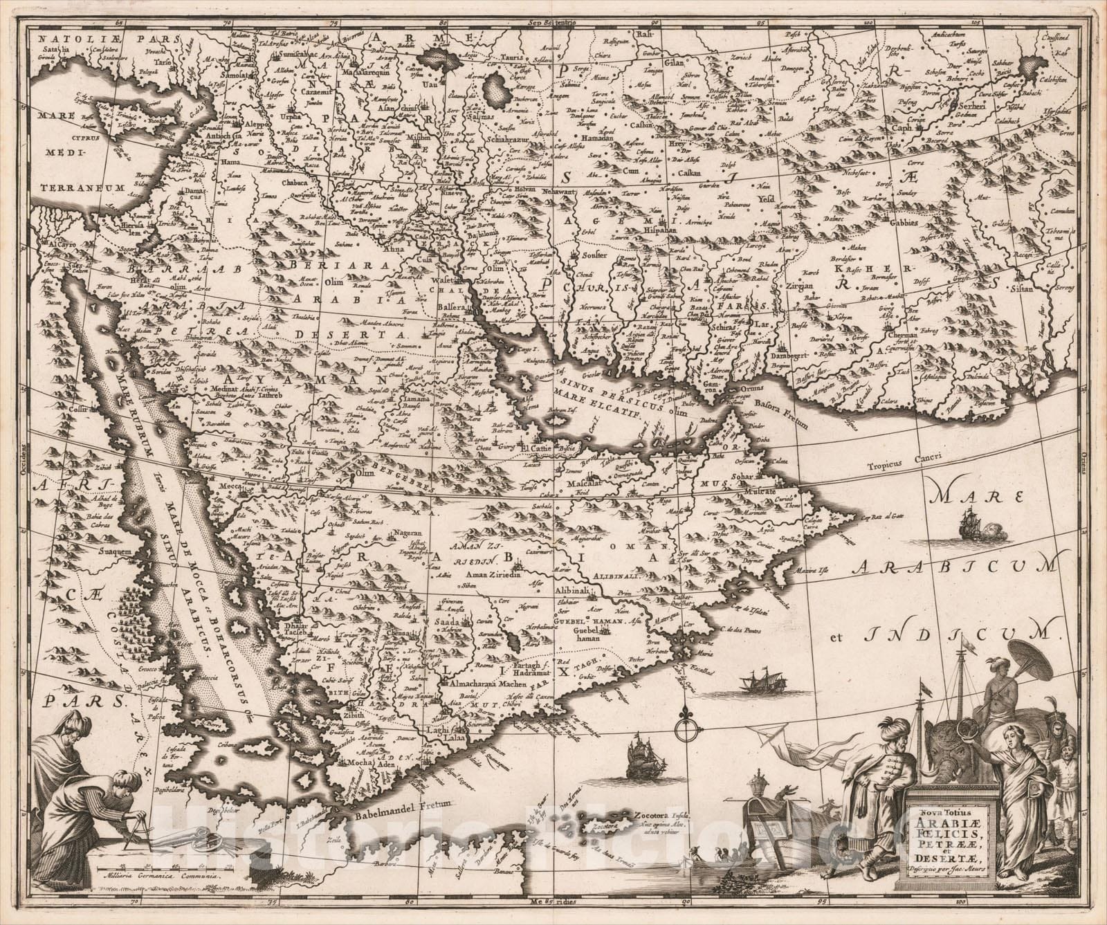 Historic Map : Nova Totius Arabiae Foelicis, Petraeae, et Desertae, c1680, Jacob Meurs, Vintage Wall Art