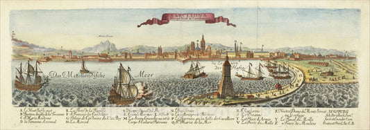 Historic Map : Barcelona die Haupt Statt in Catalonien, 1720, Johann Stridbeck, Vintage Wall Art