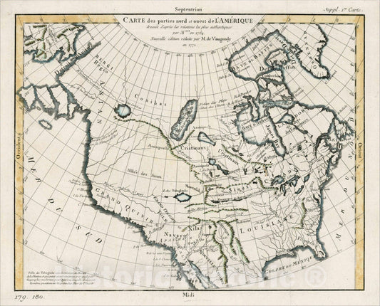 Historic Map : Carte des parties nord et ouest de L'Amerique, 1772, , Vintage Wall Art
