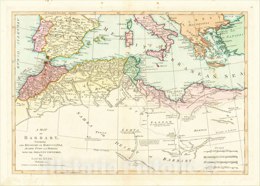Historic Map : A Map of Barbary, Containing the Kingdoms of Marocco, Fez, Algier, Tunis and Tripoli, with the Adjacent Countries, 1810, Laurie & Whittle, Vintage Wall Art