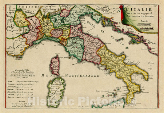 Historic Map : L'Italie, 175, 1705, Nicolas de Fer, v1, Vintage Wall Art