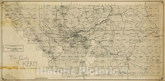 Historic Map : The County of Kern State of Caliornia. J.R. Thornton County Surveyor. 1937 (Oil Districts), 1937, J. R. Thornton, Vintage Wall Art