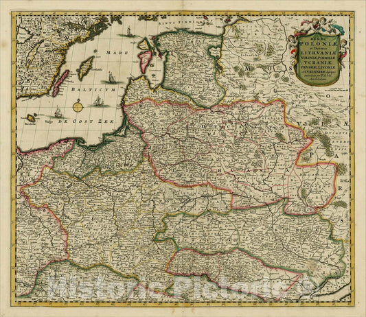 Historic Map : Regni Poloniae et Ducatus Lithuaniae Voliniae, Podoliae Ucraniae Prussiae, Livoniae, et Curlandiae descriptio , c1680, Frederick De Wit, Vintage Wall Art