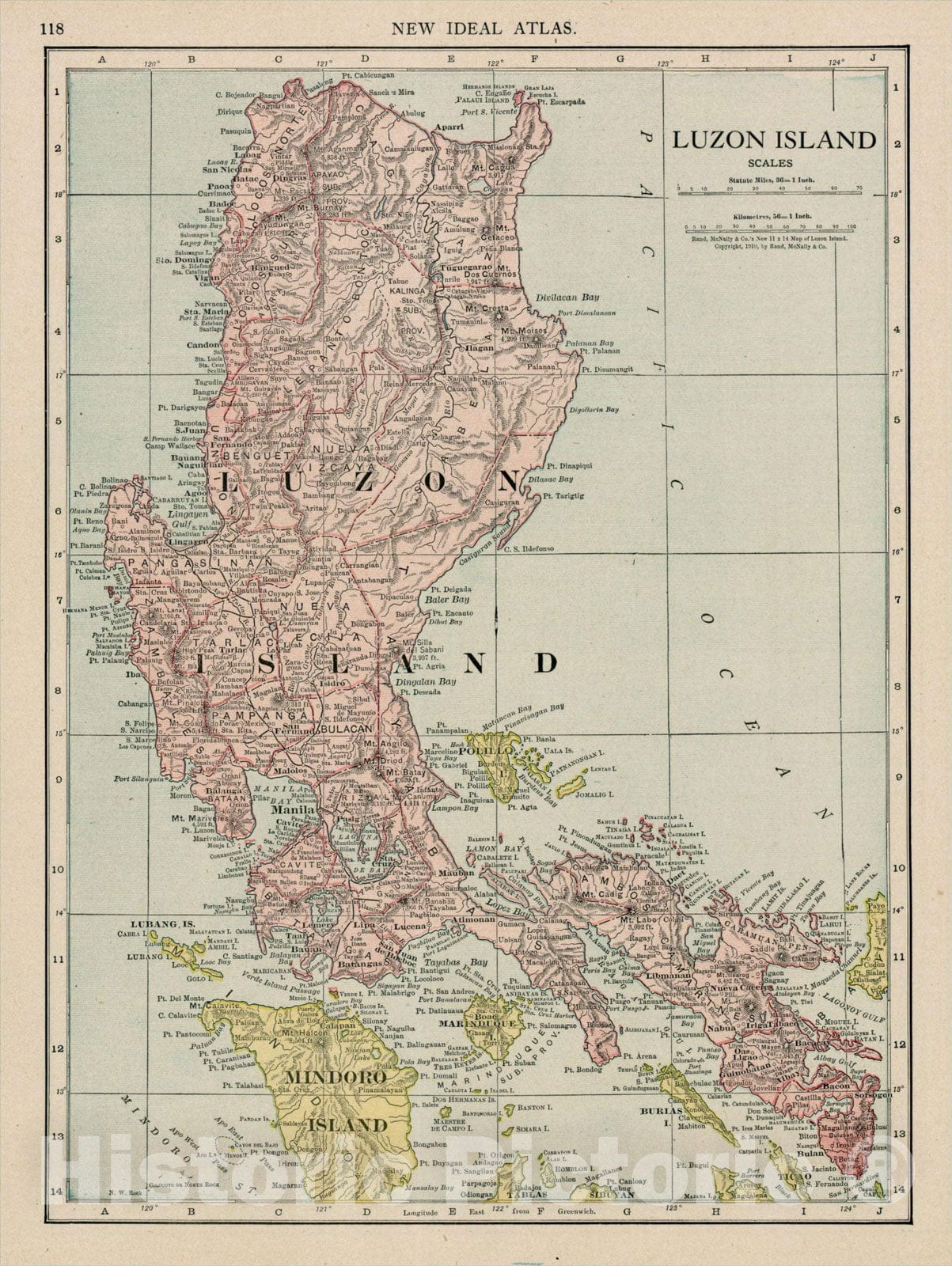 Historic Map : Luzon Island, 1910, Rand McNally & Company, Vintage Wall Art