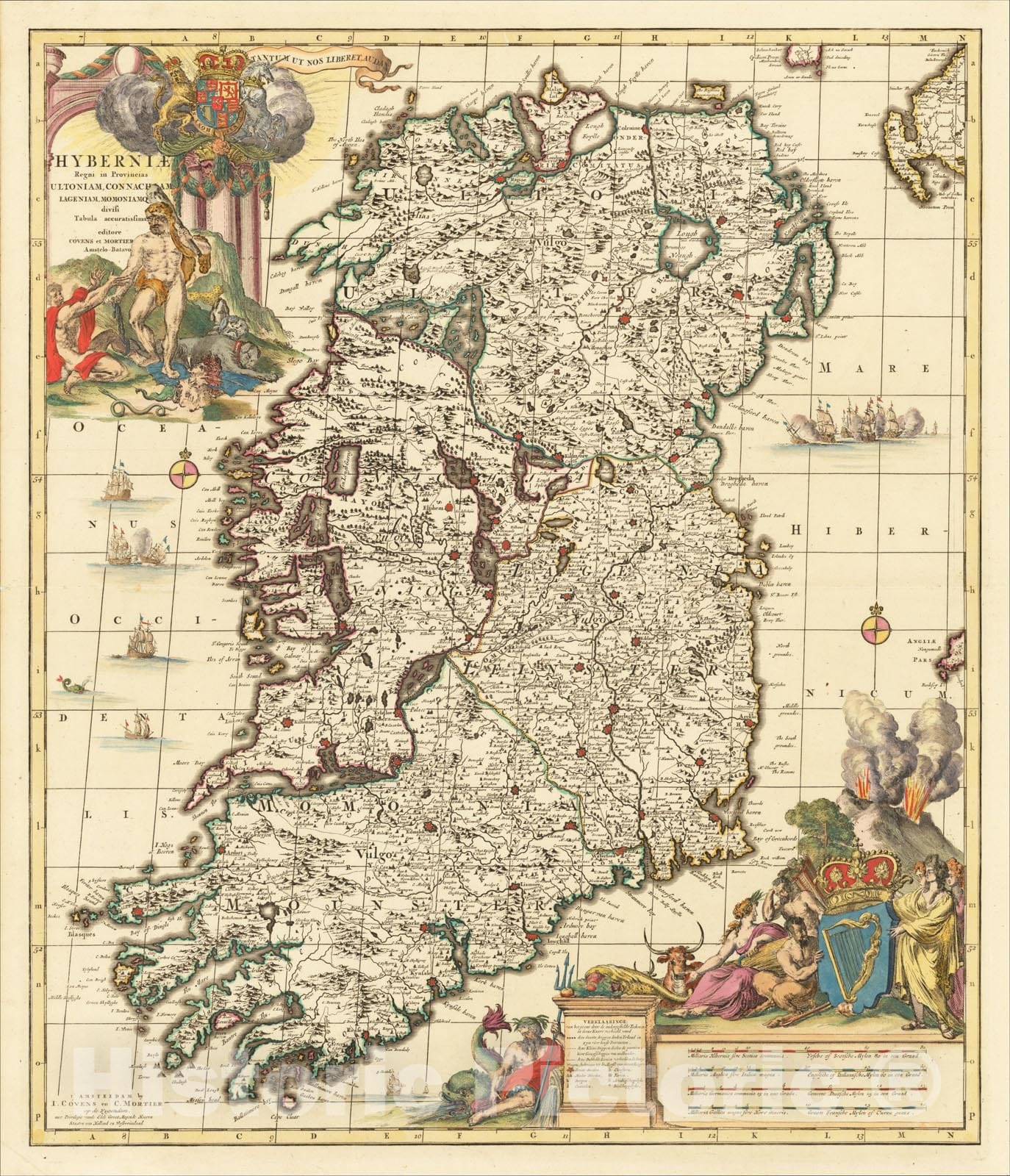 Historic Map : Hyberniae Regni in Provincias Ultoniam, Connachiam, Lageniam, Momoniamq divisi Tabula Accuratisima, c1701, Johannes Covens, Vintage Wall Art