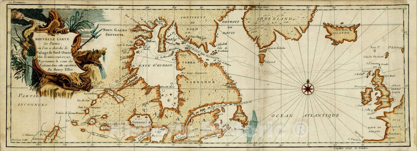 Historic Map : Nouvelle Carte de Parties, ou l'on cherche le Passage de Nord-Ouest dans les annees 1746 et 1747, 1749, Henry Ellis, Vintage Wall Art