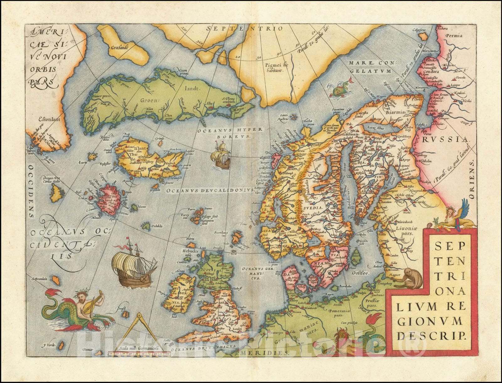 Historic Map : Septentrionalium Regionum Descrip., 1592, Abraham Ortelius, Vintage Wall Art
