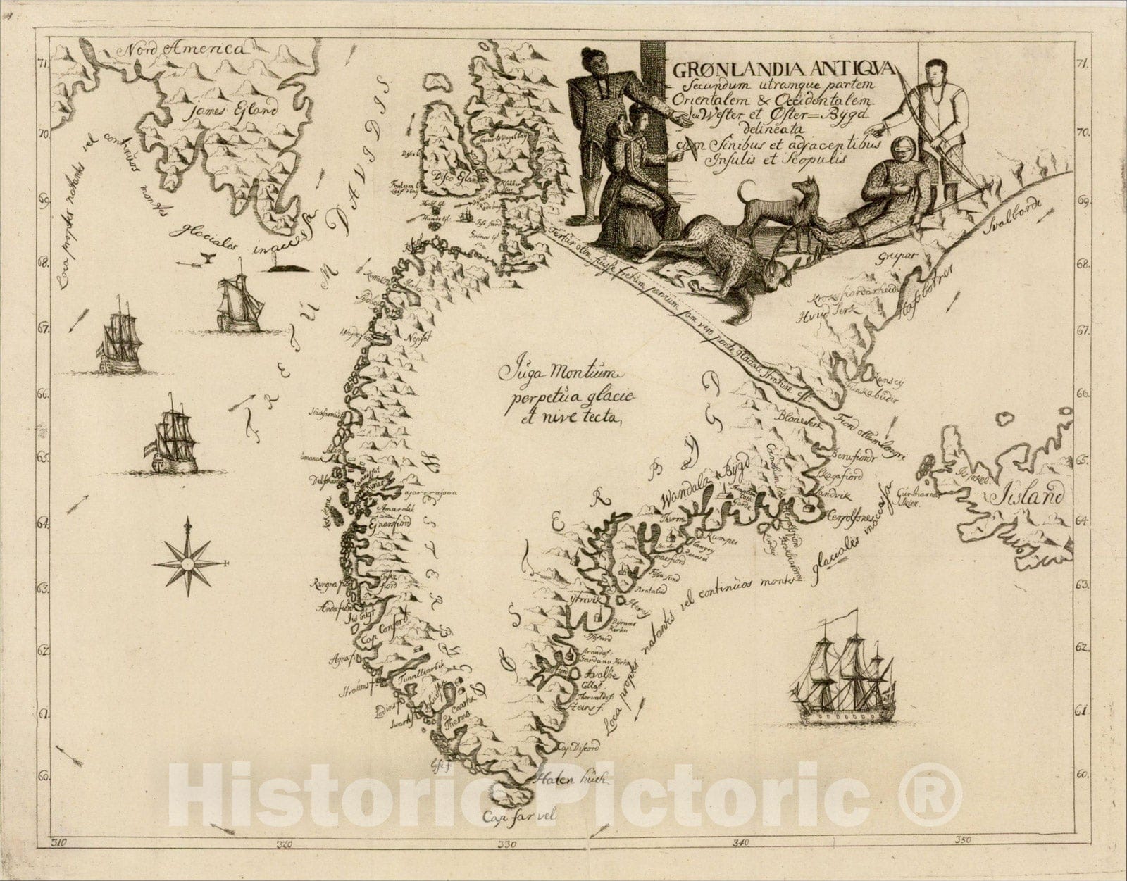 Historic Map : Gronlandia Antiqua Secundum utramque partem Orientalem & Occidentalem, 1741, Hans Poulsen Egede, Vintage Wall Art