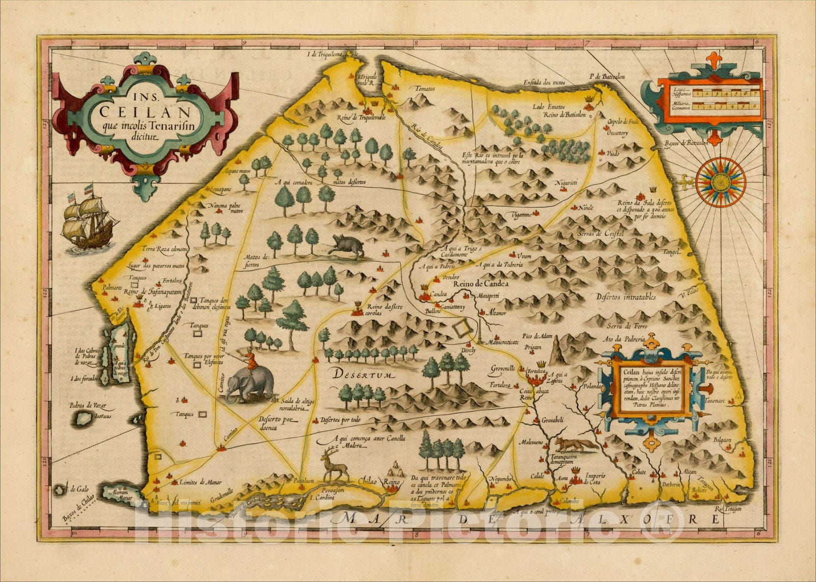 Historic Map : Ins. Ceilan quae incolis Tenarisin dictur, c1620, Jodocus Hondius, Vintage Wall Art