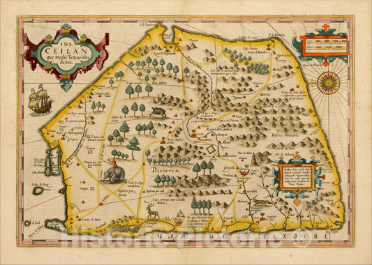 Historic Map : Ins. Ceilan quae incolis Tenarisin dictur, c1620, Jodocus Hondius, Vintage Wall Art