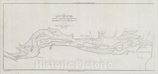 Historic Map : Savannah River from its mouth to the City of Savanna By John Le Conte. Topl. Engr. 1821, 1827, Edmund M. Blunt, Vintage Wall Art