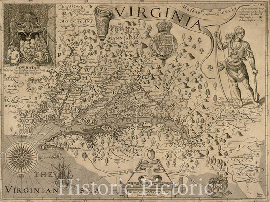 Virginia - Discovered and Described by Captain John Smith, 1612 (1626 ca) Historical Map Print