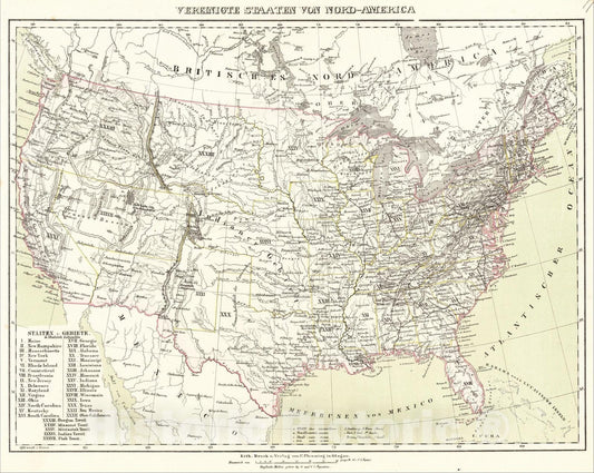 Historic Map : Vereinigte Staaten Von Nord-America, 1854, Carl Flemming, Vintage Wall Art