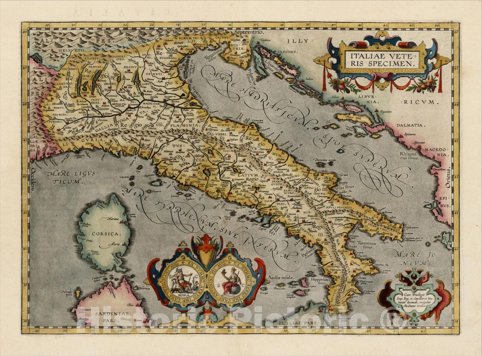 Historic Map : Italiae Veteris Specimen, 1608, , Vintage Wall Art