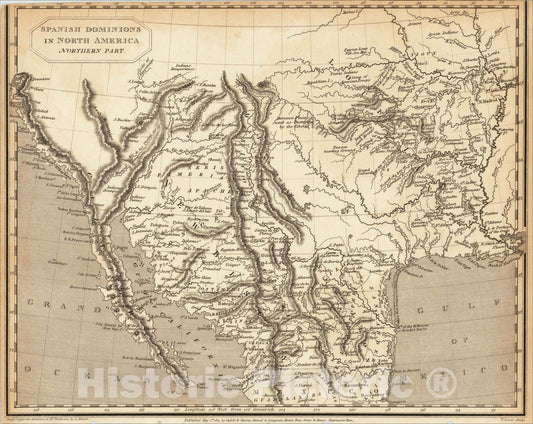 Historic Map : Spanish Dominions in North America Northern Part, 1811, Cadell & Davies, Vintage Wall Art