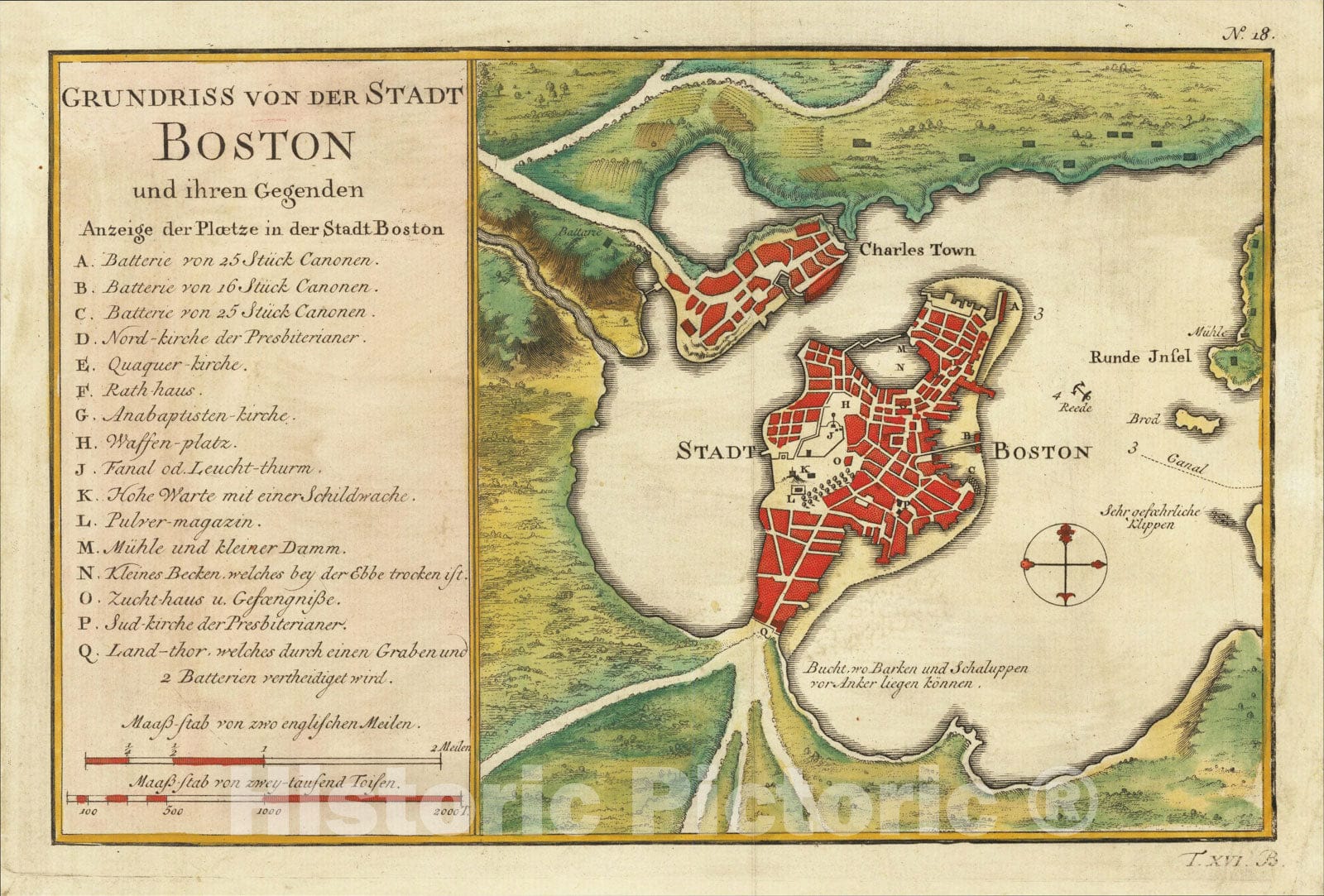 Historic Map : Grundriss Von Der Stadt Boston und ihren Gegenden, 1756, Jacques Nicolas Bellin, Vintage Wall Art