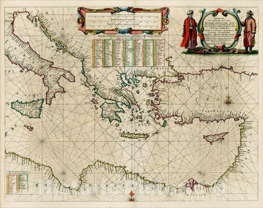 Historic Map : Pascaarte Van't Oostelyckste deel vande Middelandsche Zee, [shows Cyprus], 1650, Jan Jansson, Vintage Wall Art