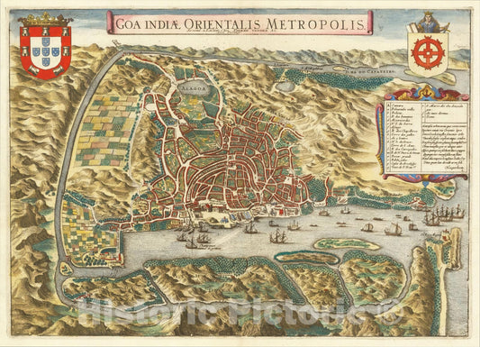 Historic Map : Goa Indiae Orientalis Metropolis, c1719, Pieter van der Aa, Vintage Wall Art