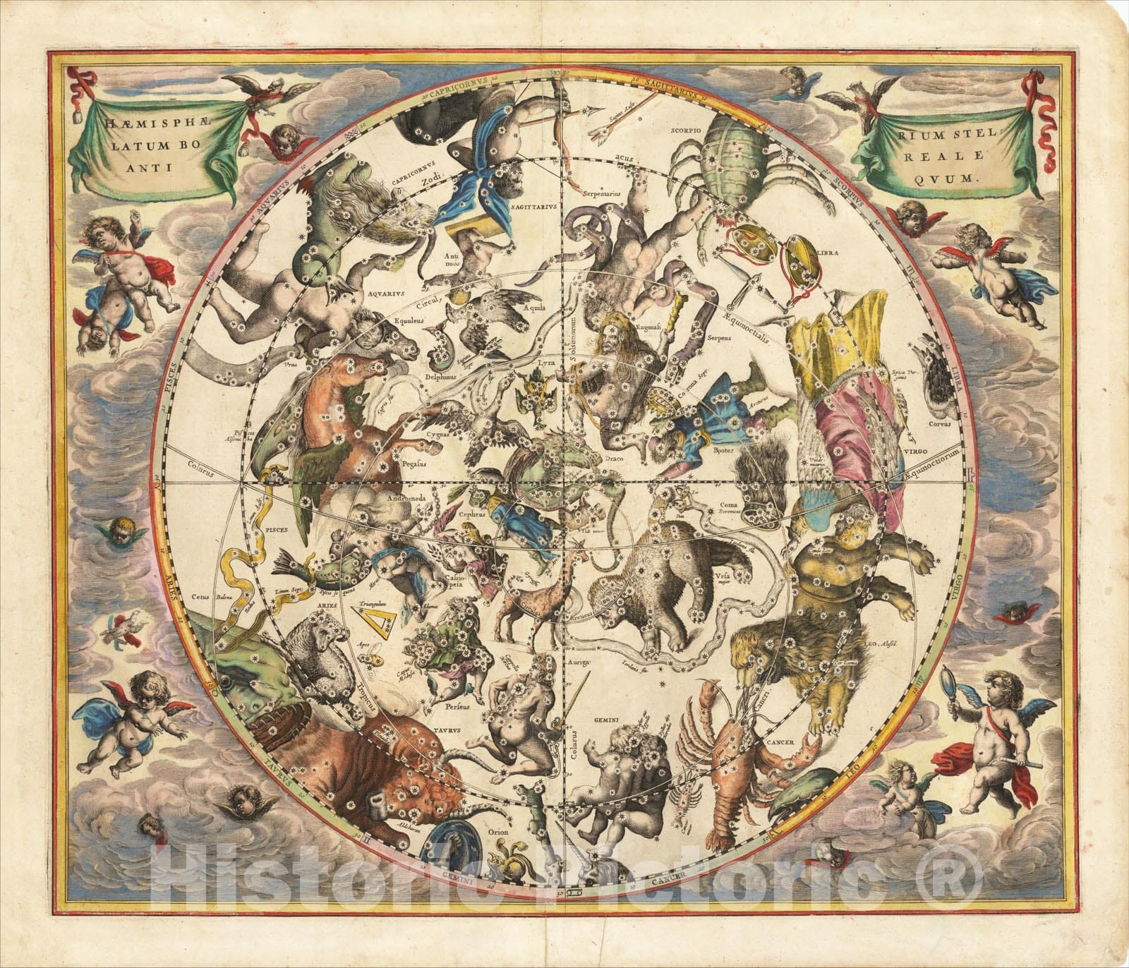 Historic Map : Haemisphaerium Stellatum Boreale Antiquum, 1660, Andreas Cellarius, Vintage Wall Art