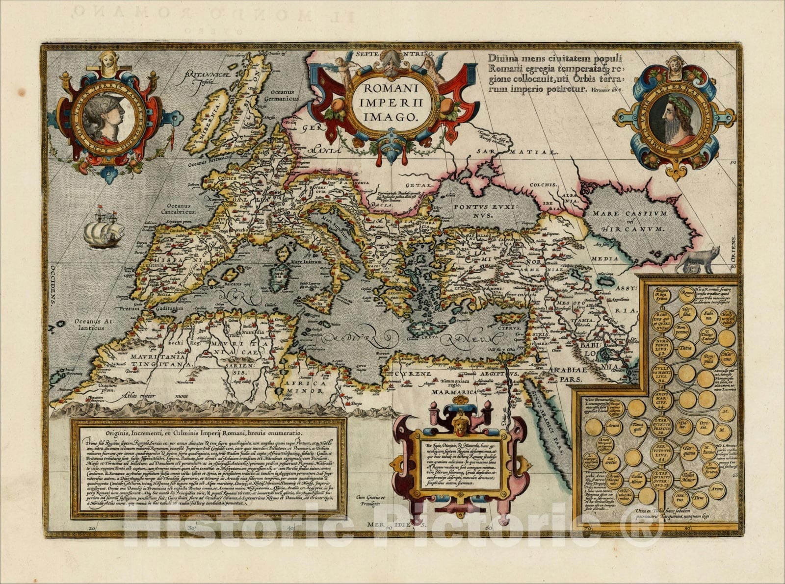 Historic Map : Romani Imperii Imago, 1609, Abraham Ortelius, Vintage Wall Art