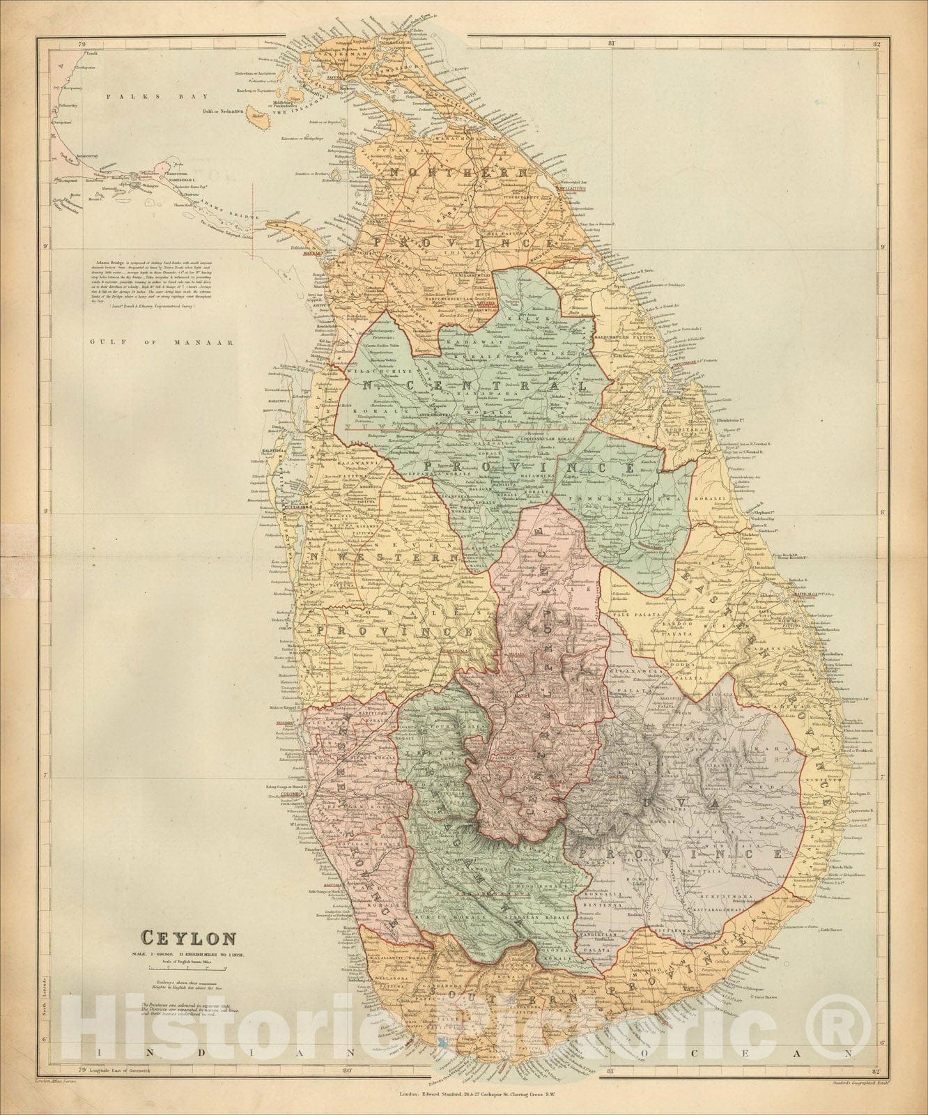 Historic Map : Ceylon, 1896, Edward Stanford, Vintage Wall Art