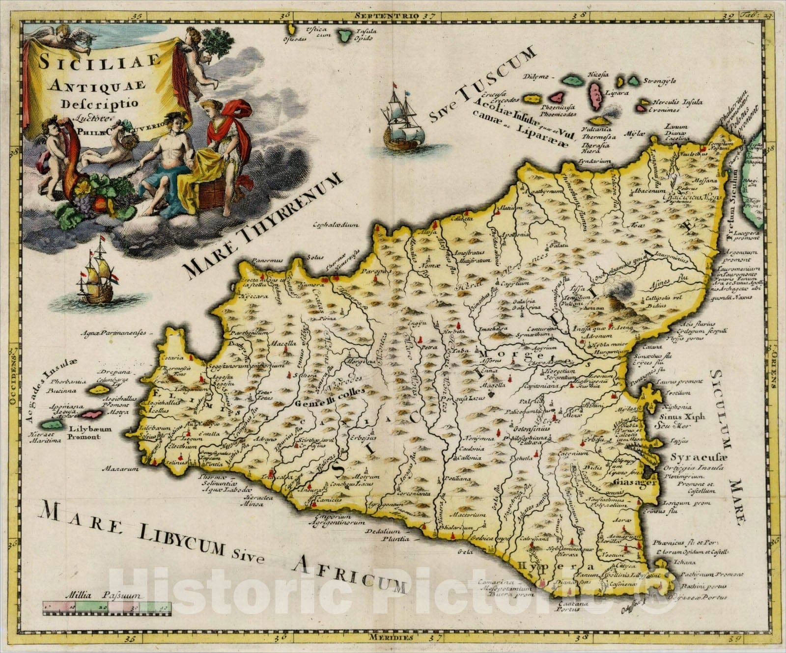 Historic Map : Siciliae Antiquae Descriptio, 1697, Philipp Cl?ver, v1, Vintage Wall Art