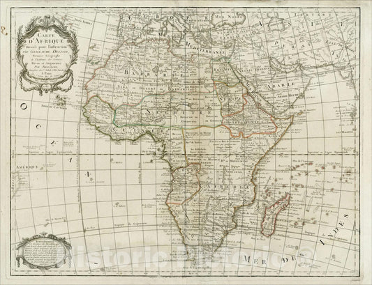 Historic Map : Carte D'Afrique, Dressee pour l'usage du Roy, 1787, 1787, Jean-Claude Dezauche, Vintage Wall Art