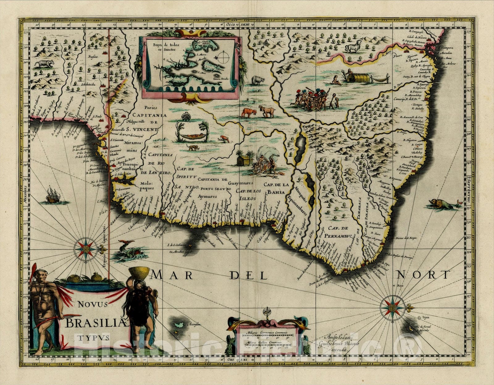 Historic Map : Novus Brasiliae Typus, c1640, Willem Janszoon Blaeu, v1, Vintage Wall Art