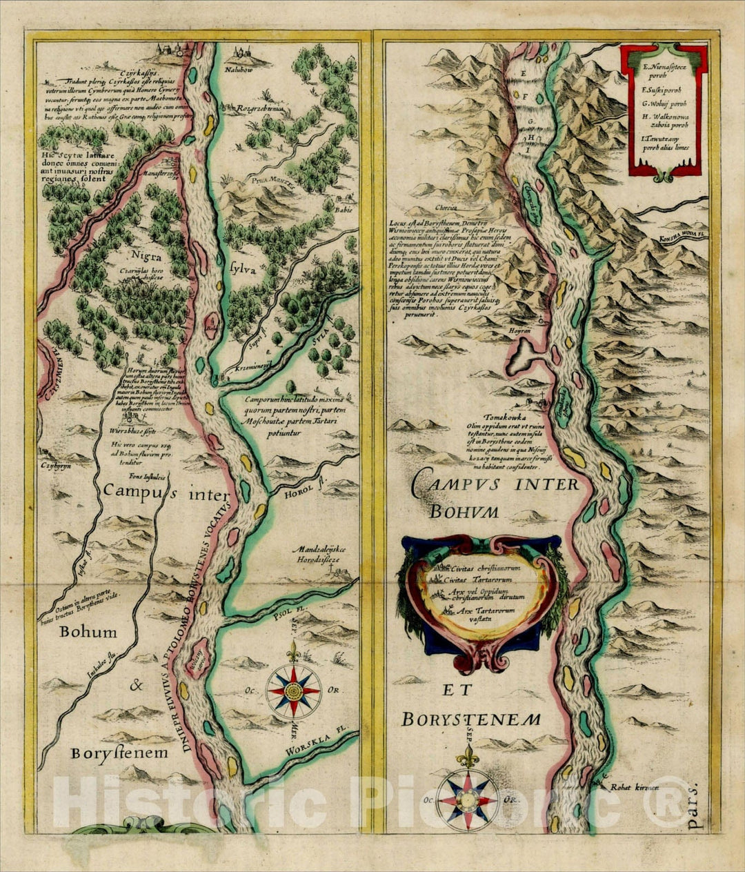 Historic Map : [Untitled Map of the Dniepr River] (upper section only), 1634, Willem Janszoon Blaeu, Vintage Wall Art