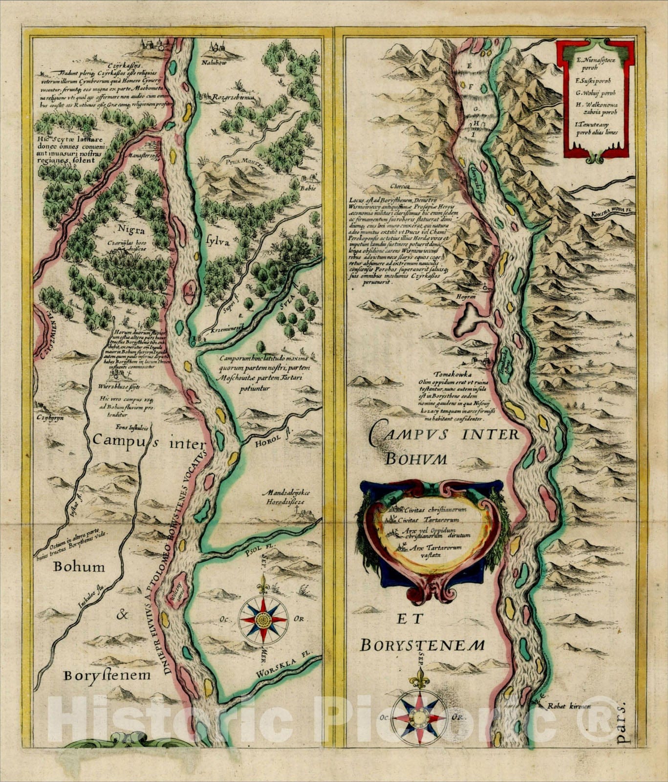 Historic Map : [Untitled Map of the Dniepr River] (upper section only), 1634, Willem Janszoon Blaeu, Vintage Wall Art