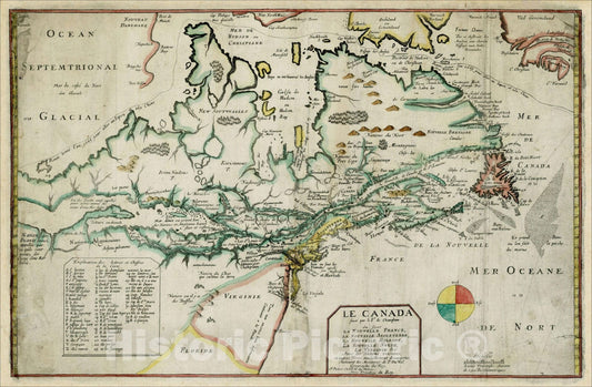 Historic Map : Le Canada faict par le Sr. de Champlain, c1670, Pierre Du Val, Vintage Wall Art