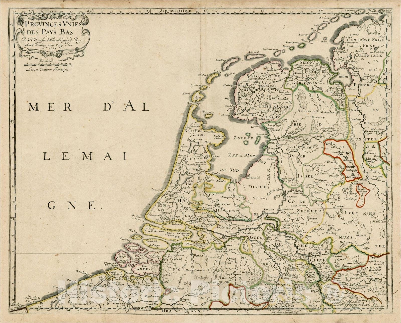 Historic Map : Provinces Unies Des Pays Bas, 1648, 1648, , Vintage Wall Art