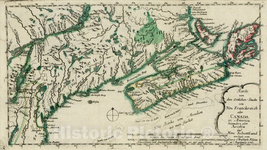 Historic Map : Karte von dem Ostilichen -Stucke von Neu Franckreich oder Canada in America besonders aber Acadia und Neu Schottland, 1762, 1762, Vintage Wall Art