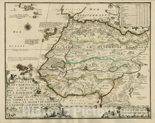 Historic Map : Partie Occidentale De L'Afrique ou se Trouve La Barbarie Divisee en Royaumes De Maroc, c1705, Nicolas de Fer, Vintage Wall Art