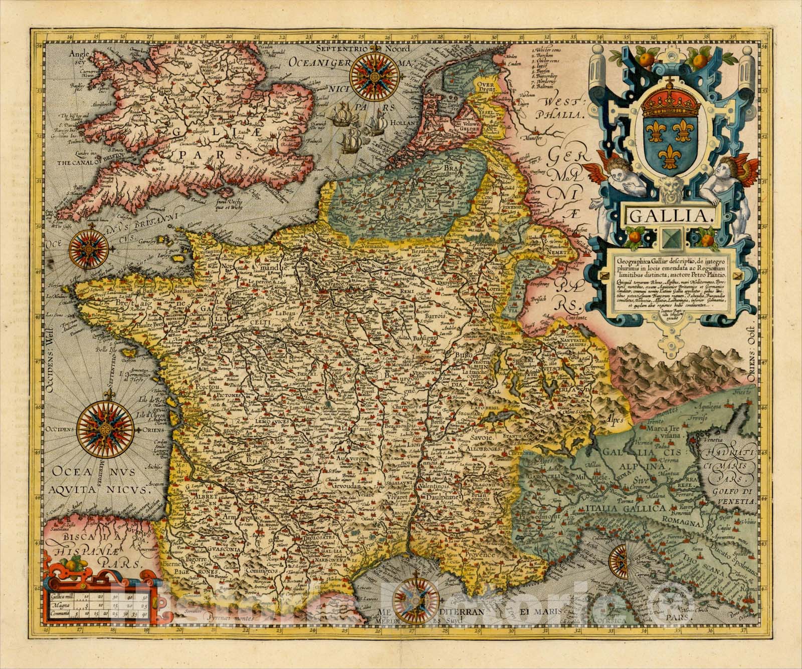 Historic Map : Gallia Geographica Galliae descriptio, de integro plurimis in locis emendata ac Regionum limitibus distincta; auctore Petro Plancio, 1609, Vintage Wall Art