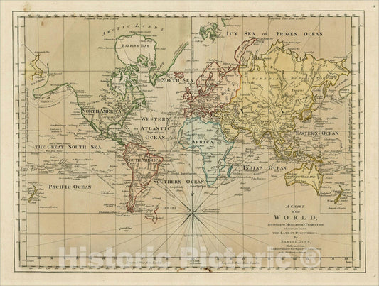 Historic Map : A Chart of the World According to Mercator's Projection Wherein Are Shown The Latest Discoveries, 1774, 1774, Samuel Dunn, Vintage Wall Art