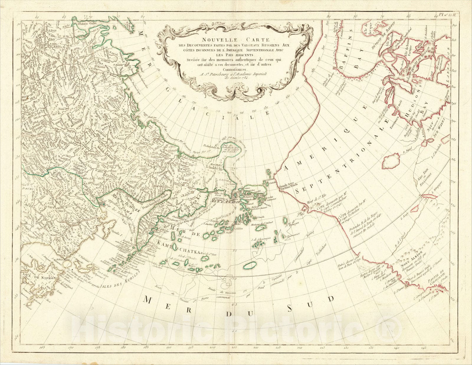 Historic Map : Nouvelle Carte Des Decouvertes Faites par Des Vaisseux Russiens Aux Cotes Inconnues De L'Amerique Septentrionale, 1784, Paolo Santini, Vintage Wall Art